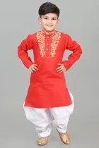 Cotton Embroidered Kurta with Patiyala Set for Boys 