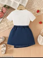 Hosiery Cotton & Denim Printed Clothing Set for Kids, White & Blue 