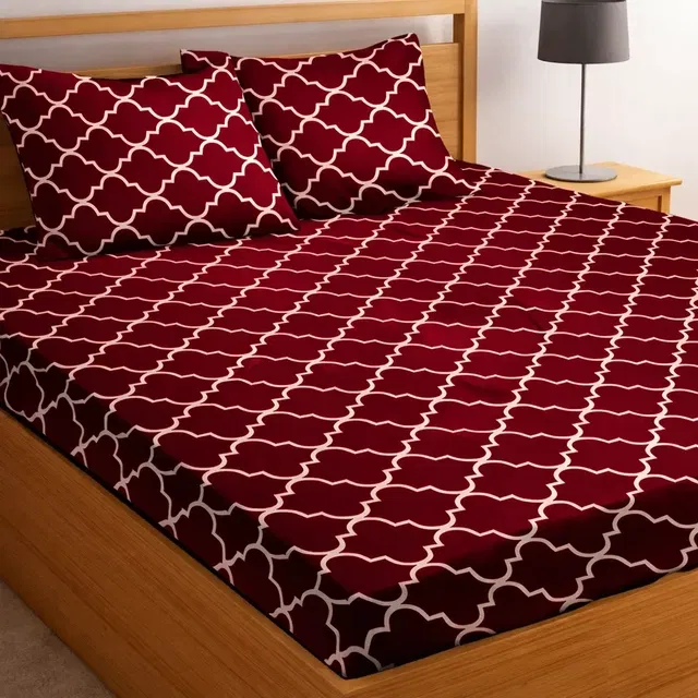 Microfibre Double Geometry Printed Bedsheet 88x90in Red