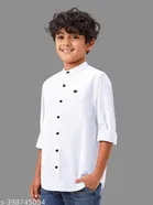 Solid Cotton Blend Mandarin Collar Long Sleeve Shirt for Boys 