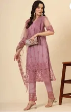 Net Solid Kurta Set with Dupatta for Women 