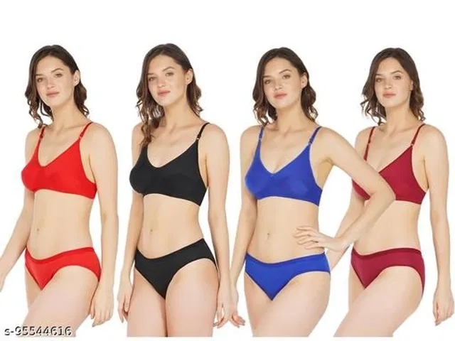 Cotton Blend Solid Lingerie Set for Women (Multicolor, 34A) (Pack of 4)