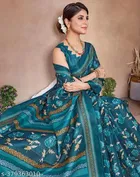 Art Silk Printed Saree for Women, Teal 
