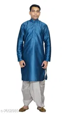 Dupion Silk Solid Kurta with Dhoti for Men 