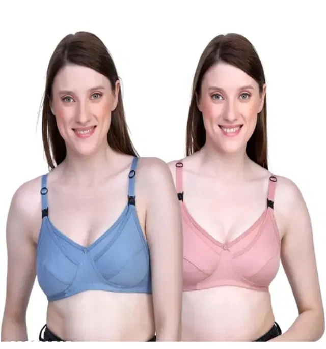 Cotton Solid Bras for Women (Multicolor, 42) (Pack of 2)