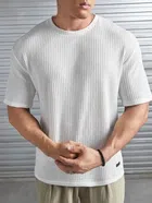 Round Neck Solid T-Shirt for Men (White, M)