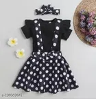 Crepe Half Sleeves Top & Bottom with Headband Clothing Set for Girls 