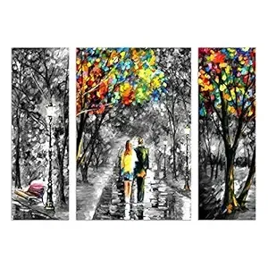 Wooden Modern Art Self Adhesive Wall Painting (Multicolor, 30x2x45 cm) (Set of 3)