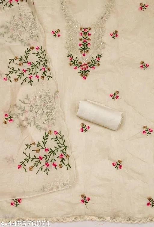 Cotton Unstitched Suit for Women (Cream, Free Size)
