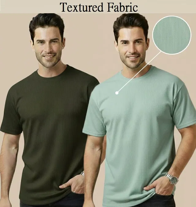 Polyester Round Neck T-shirt for Men, Multicolour, Pack of 2 (L)