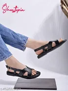 Shoetopia Black Flat Sandals Size IND-3
