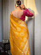 Litchi Silk Woven Design Saree for Women, Yellow 