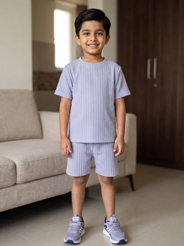 Casual Co-ord Set for Boys (Grey, 3-4 Y)