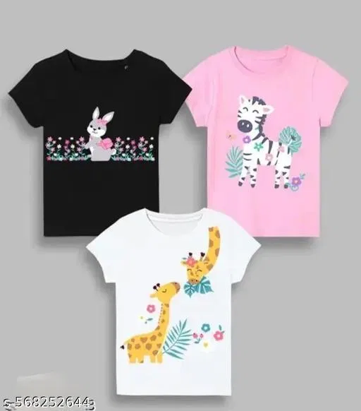 Hosiery Cotton Printed T-Shirt for Kids, Multicolor, Pack of 3 (8-9 Years)