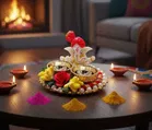 Metal Decoretive Pooja Thali, Multicolour Pack of 1