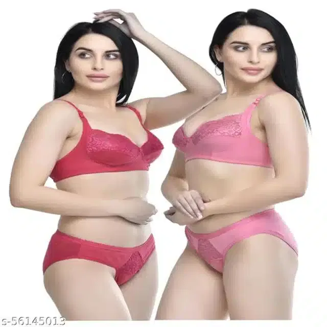 Polycotton Lingerie Set for Women (Pink, 38B) (Pack of 2)