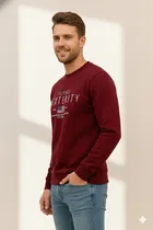 Fleece Printed Sweatshirt for Men, Maroon 
