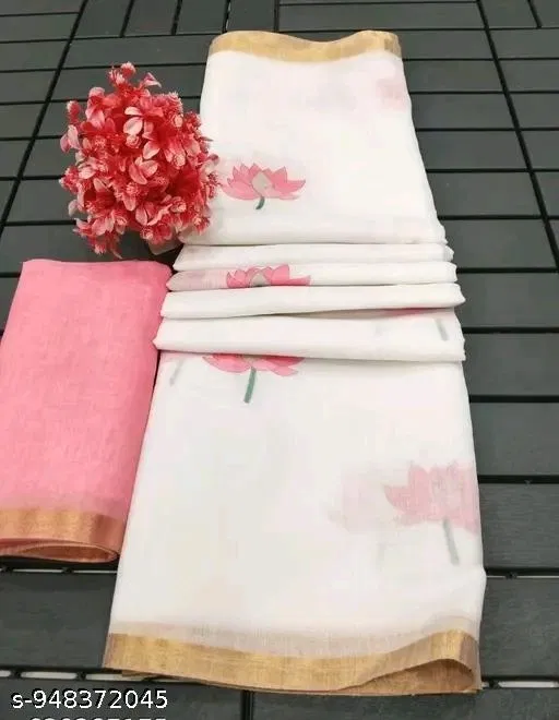 White Saree for Women (White, Free Size)