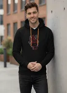 Fleece Printed Hoodie for Men, Black 