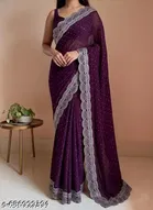 Georgette Embellished Saree For Women, Purple
