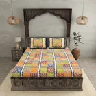 144 TC Fitted  Jaipuri Prints Double Bedsheet with 2 Pillow Cover 100% Cotton (Katha Barmeri)