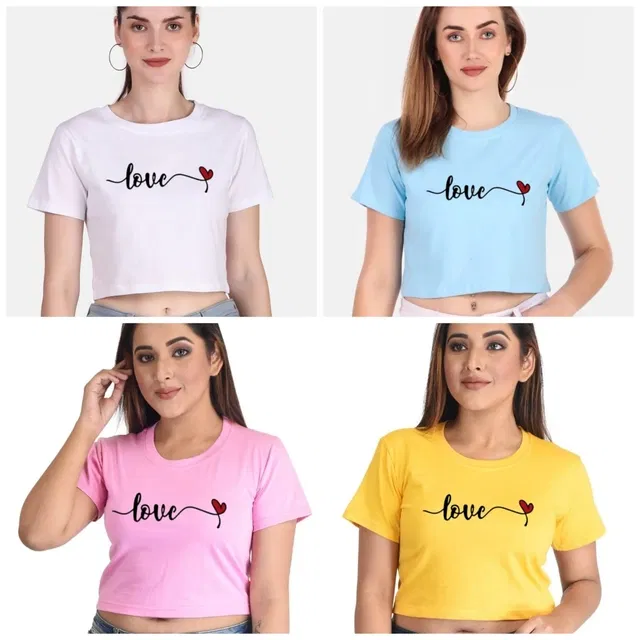 Cotton Blend Printed Tops for Women (Multicolor, L) (Pack of 4)