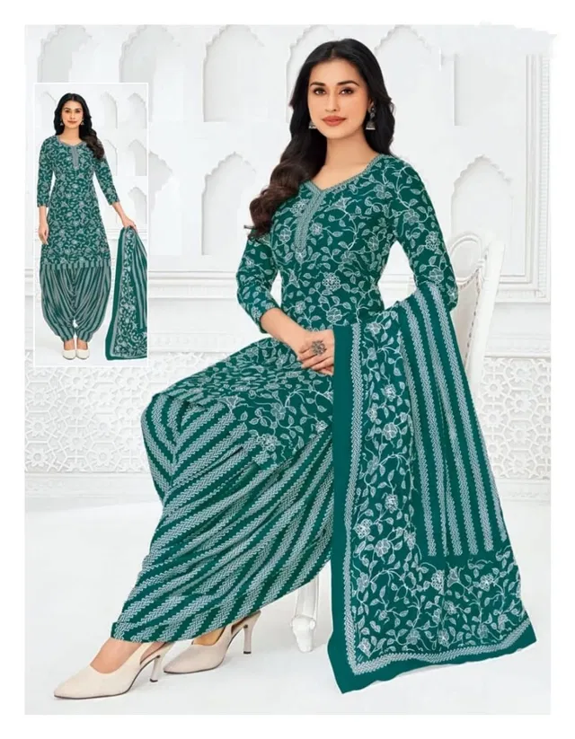 Crepe Floral Punjabi Suits for Women (Blue, Blue)