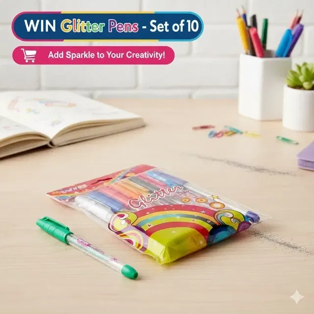 Win Glitter Multicolour Sparkle Gel Ink Pens (Pack of 10)