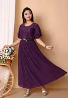 Cotton Blend Solid Dress for Girls 