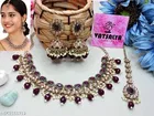 Mehandi Finish Ethnic Meenakari Pearl Fitted Necklace Set with Jumkaa Tikka for Women 