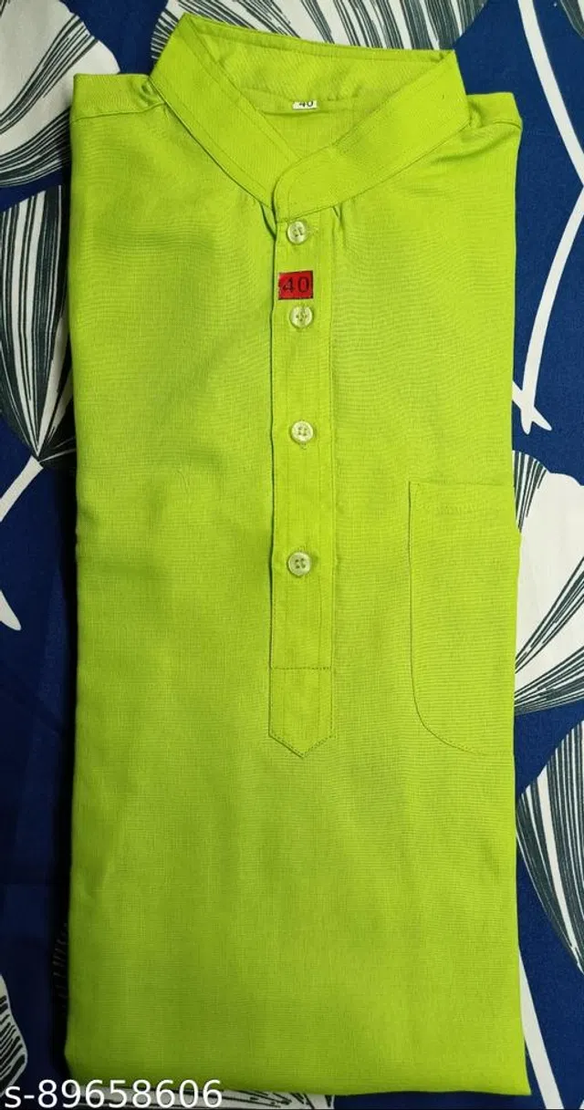 Cotton Solid Kurta for Men (Green, XXL)
