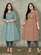 Solid Embroidered Cotton Kurti for Women, Pack of 2 