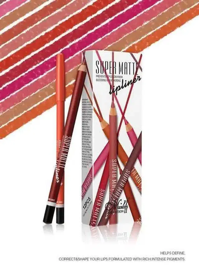 Lenon Makeup Accessory Lip Liner Pencil (Multicolour) (Set of 12) (D189)