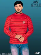 Woolen Striped Sweater for Men (Red, M)