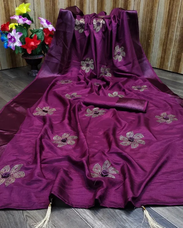 Dola Silk Embellished Saree for Women (Purple, 6.3 m)