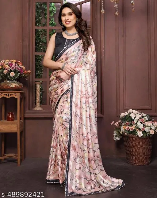 Georgette Printed Saree for Women, Brown (6.3 m)