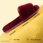 Fur Slippers for Women, Wine 