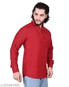 Cotton Blend Solid Short Kurta for Men, Maroon 