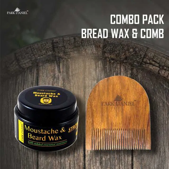 Park Daniel Moustache Beard Wax & Wooden U Shape Beard Comb (Pack Of 2) (SE-440)