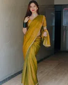 Satin Solid Saree for Women, Gold 