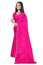 Crepe Solid Saree for Women, Pink 