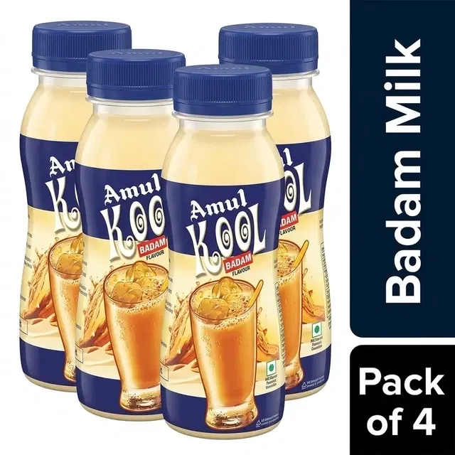 Amul Kool Badam Flavoured Milk 4X180 ml - Pack of 4 (Plastic Bottle)