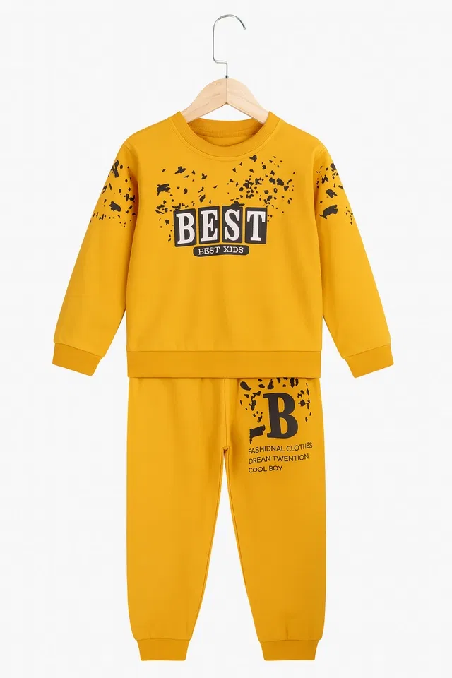 Cotton Blend Printed Clothing Set for Kids, Yellow (4-5 Years)