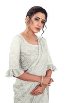 Net Solid Saree for Women 