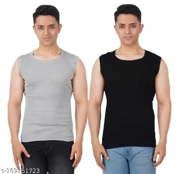 Gym Vests for Men (Grey & Black, L) (Pack of 2)