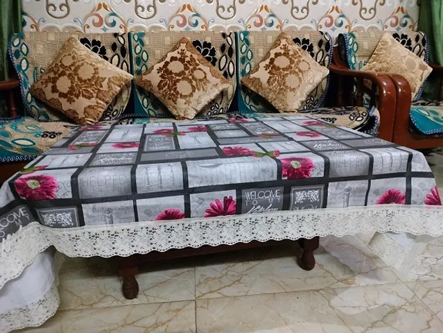 PVC Printed 4 Seaters Table Cover (Multicolor, 40x60 inches)