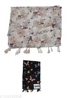 Printed Chiffon Scarves with Tassels for Women, Multicolor, Pack of 2