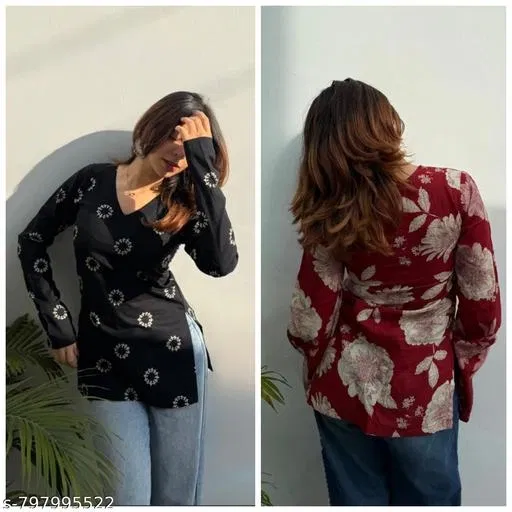 2 Kurtis Pack for Women, Pack of 2 (Black, M)