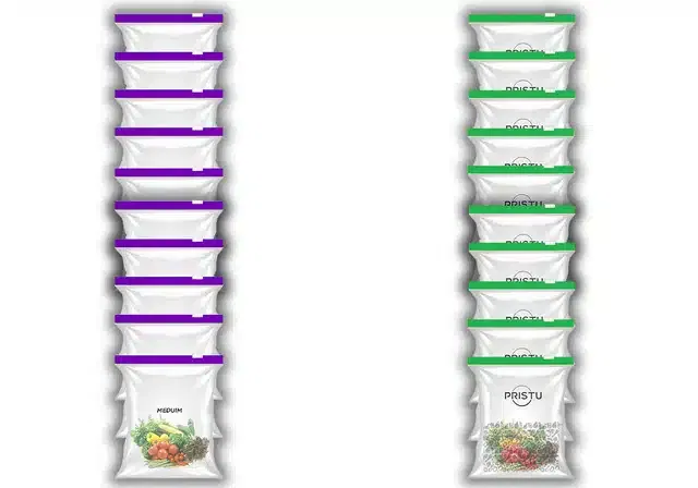 Ziplock Food Storage Pouch for Fridge (Pack of 20, 9x10 Inches) (Purple & Green)