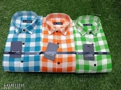 Cotton Blend Checked Shirts for Men, Multicolor, Pack of 3 (M)